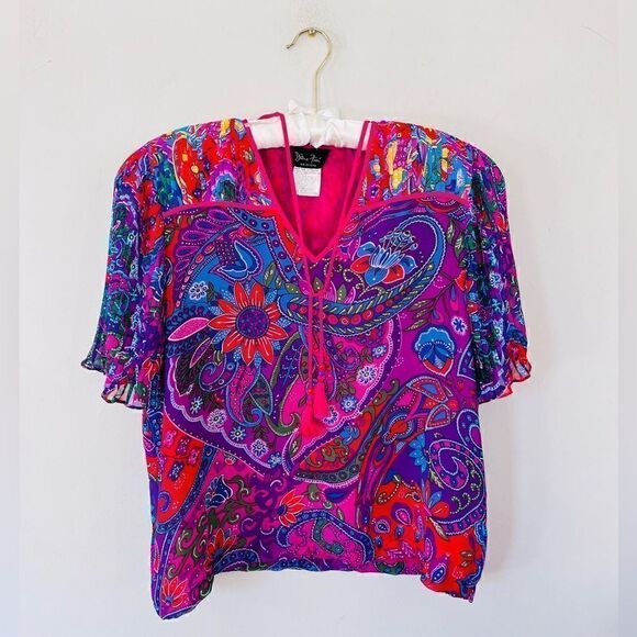 diane freis Tops - Diane Freis Vtg 1980s Blouse | Paisley Floral Print Pleats M/L